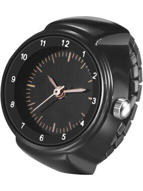 Unisex All Black Analog Quartz Arabic Numerals Stainless Steel Finger Ring Watch